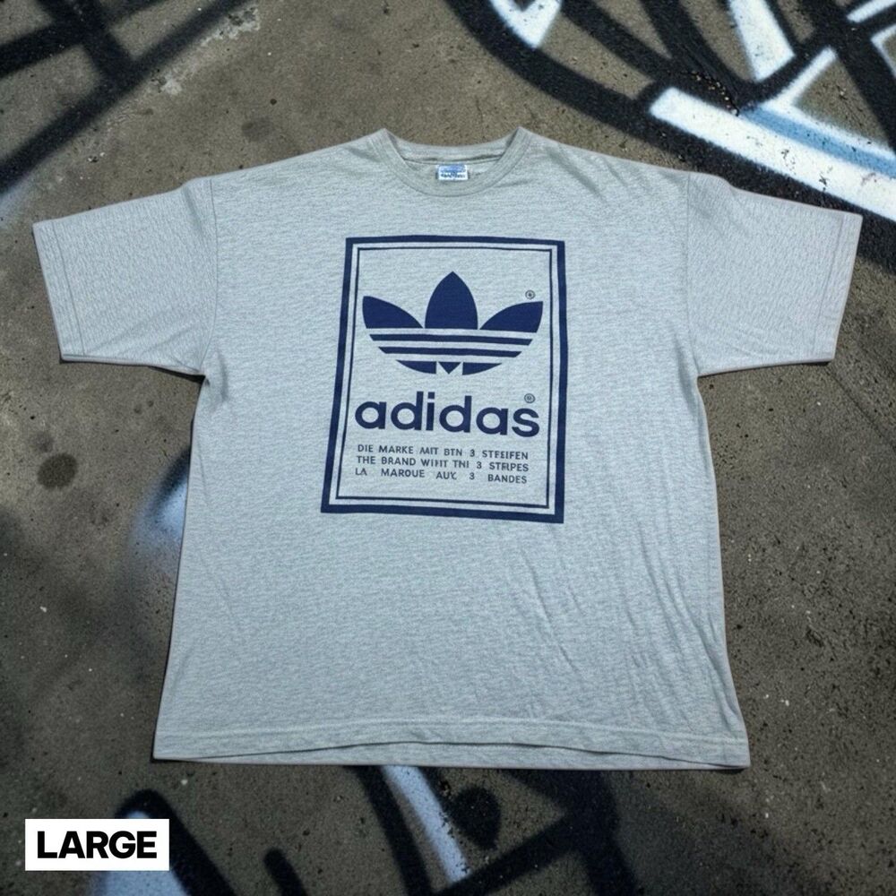 Vintage 90s Adidas Trefoil Logo T-Shirt Mirror Double-Sided Size Large USA Made